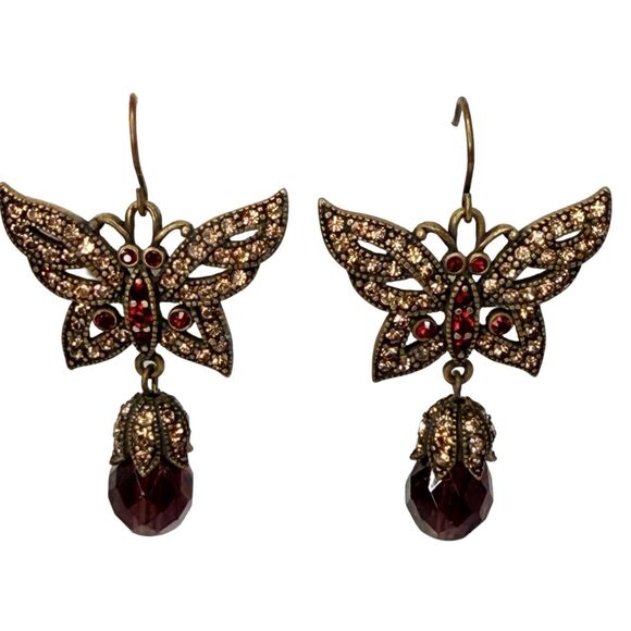 VTG Hobe Pink Crystal Butterfly Dangle Earrings 2" Jewels Of Legendary Splendor - Picture 2 of 14